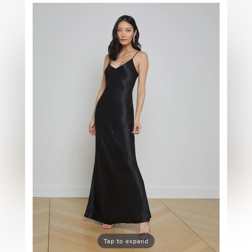 L’ Agence Serita 100% Silk Slip Black Maxi Cocktail Dress Sz 6